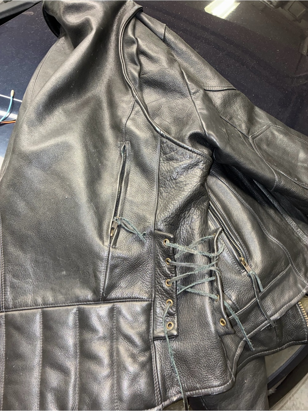 Men's Black Leather Lace-Up Motorcycle Jacket